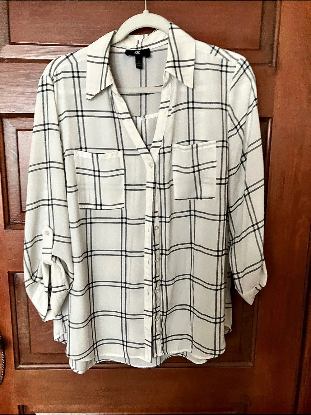 IZ BYER Plaid Button Down in White & Black Size XL Like New
